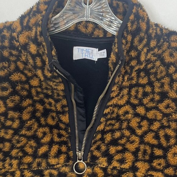 Time And Tru Fleece 1/4 Zip Shirt Leopard Print Womens Large Black Yellow - Picture 6 of 9